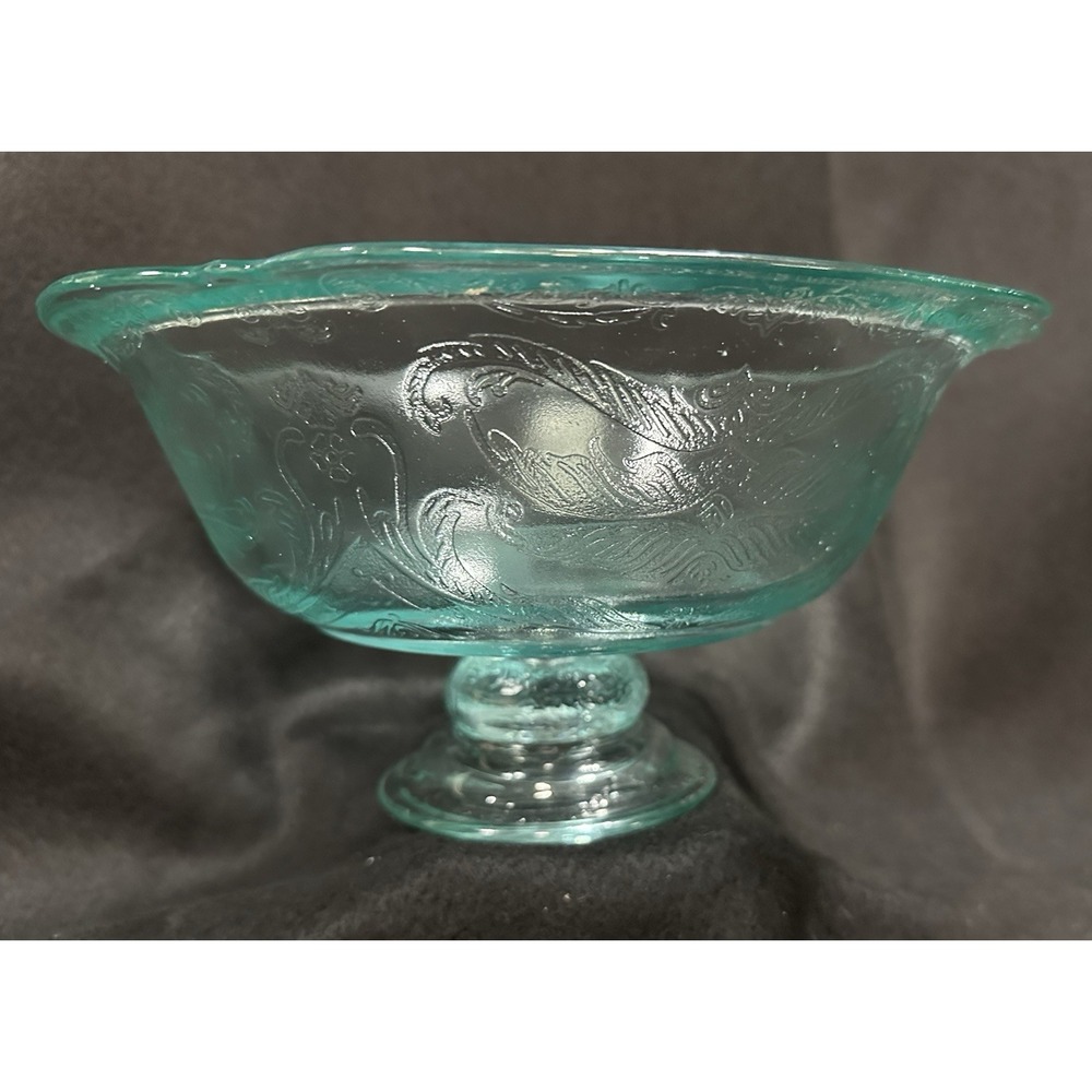 Recollection AQUA  (Madrid Pattern) Pedestal Centerpiece Bowl Pressed Glass